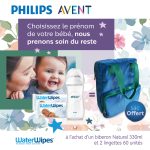 Avent Biberon Natural 260ml scf033/17+2 Lingettes Watterwips Sac