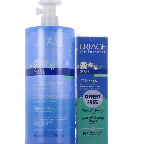 URIAGE BÉBÉ EAU NETTOYANTE 1L+1ÈRE CRÈME CHANGE OFFERTE