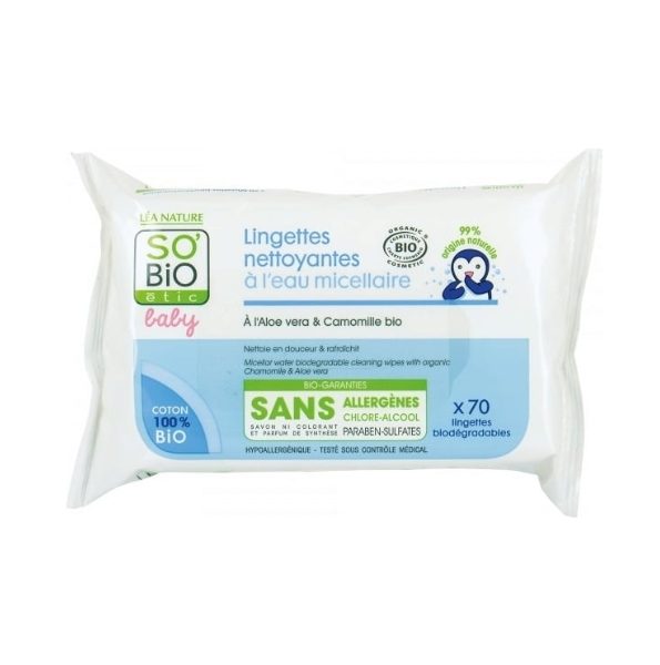SO BIO BABY LINGETTES NETTOYANTES A L'EAU MICELL 70 UNITES
