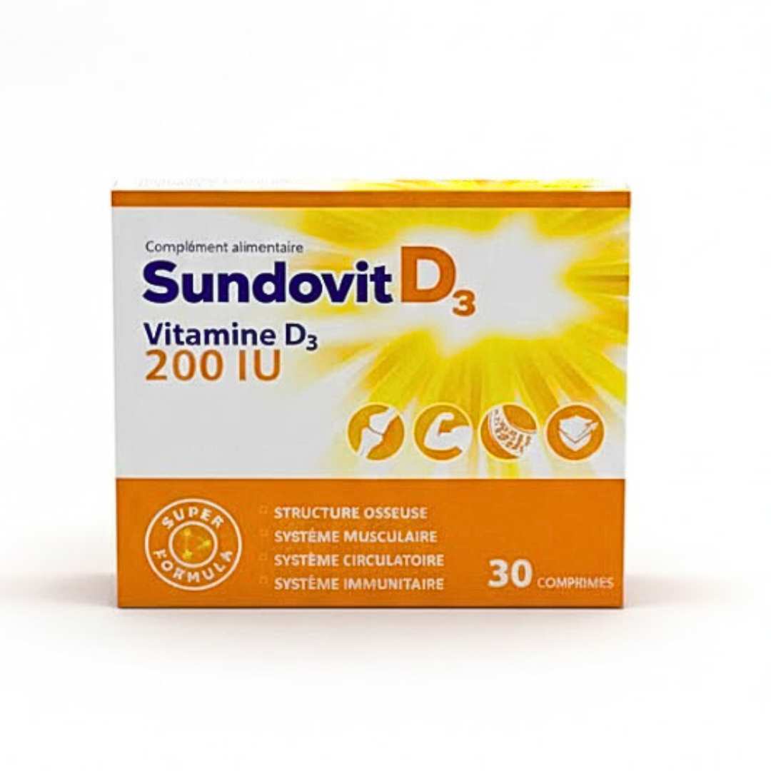 Sundovit-Vitamin-D3-200IU-30comprimes Sundovit Vitamin D3 200IU 30 Comprimes – Image 1