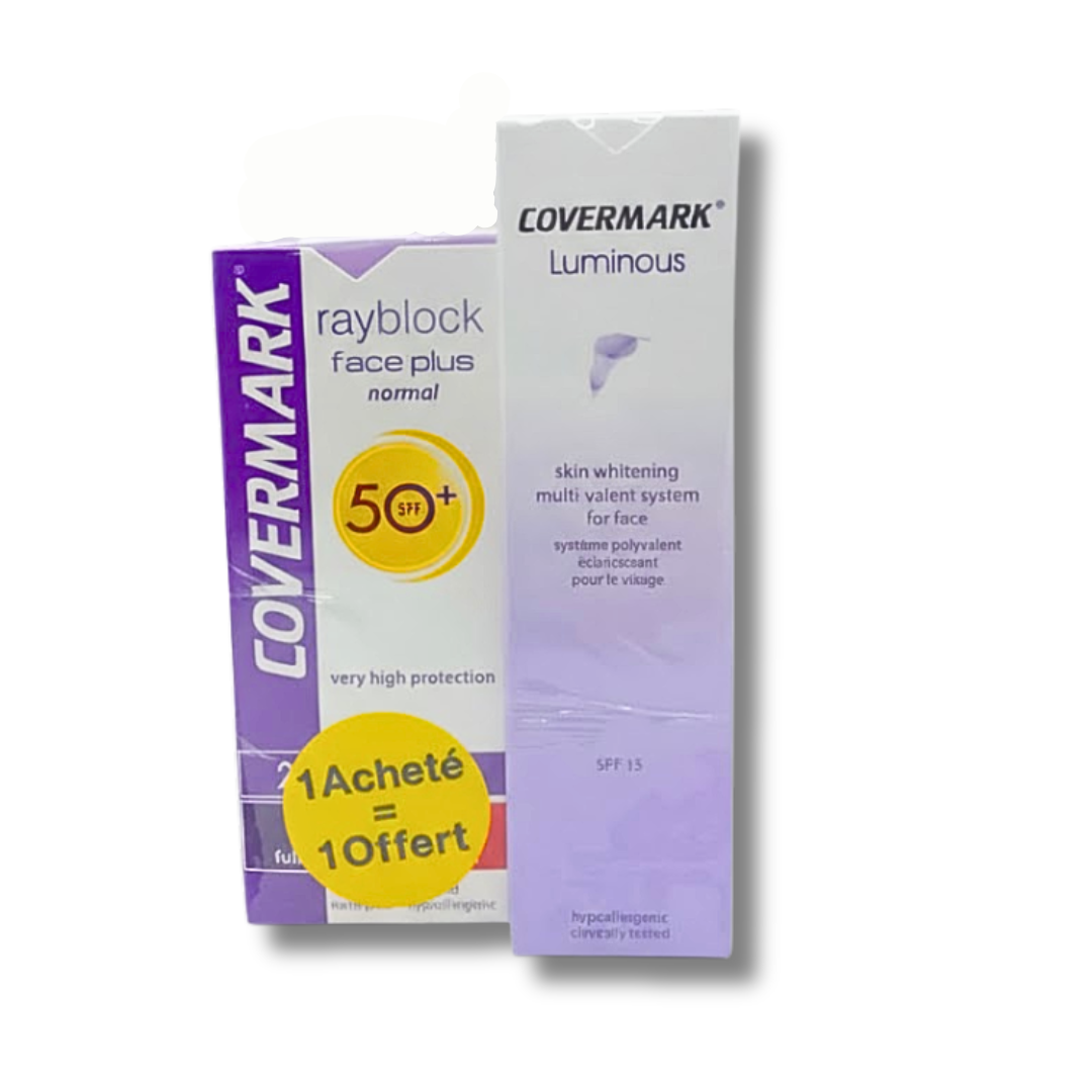 Covermark-luminous-eclaircissantRayblock-ecran-normal-invisible-pack Covermark luminous Eclaircissant+Rayblock Ecran Normal Invisible Pack – Image 1