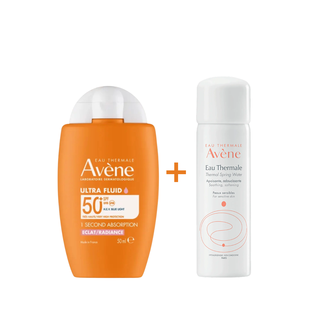 Av-Ecran-Ultra-Fluid-Radiance-Spf50-50mlEau-Thermale-pack EAU THERMALE AVÈNE Ecran Ultra Fluid Radiance Spf50+ 50ml = Eau Thermale Offerte – Image 1