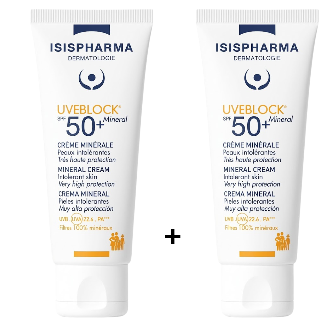 Isis-Uveblock-Mineral-Invisible-spf50-240ml Isispharma Uveblock Mineral Invisible Spf50+ 2 x 40ml – Image 1