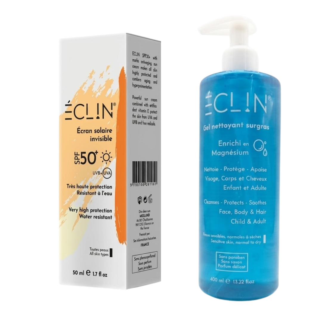 Eclin-Pack-Ecran-Solaire-InvisibleGel-Nettoyant-50ml Eclin Ecran Solaire Invisible+Gel Nettoyant 50ml Pack – Image 1