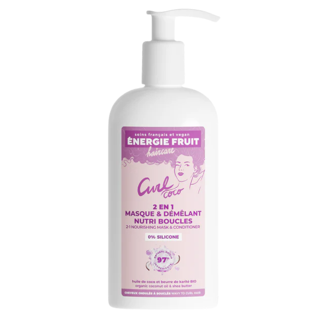 Energie-Fruit-2en1-Masque-Demelant-Huile-Coco-Shea-Butter-300ml ENERGIE FRUIT MASQUE 2 EN 1 DÉMÊLANT COCO CURL NOURRISSANT 300ML – Image 1