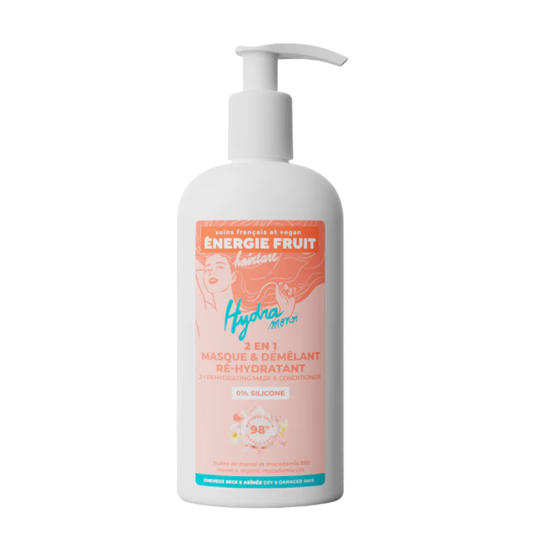 Energie-Fruit-2en1-Masque-Demelant-Huile-Monoi-Flacon-300ml ENERGIE FRUIT MASQUE 2 EN 1 DÉMÊLANT HYDRATANT MONOÏ 300ML – Image 1
