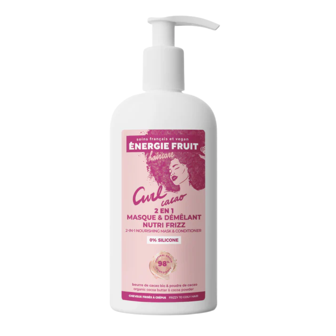 Energie-Fruit-2en1-Masque-Demelant-Nutri-Frizz-Beurre-De-Cacao-300ml ENERGIE FRUIT MASQUE 2 EN 1 DÉMÊLANT CURL NUTRITION INTENSE 300ML – Image 1